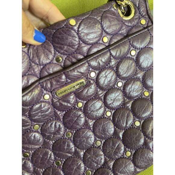 Rebecca Minkoff Studded Quilted Chain Strap Purple Leather Shoulder Bag - Picture 14 of 16